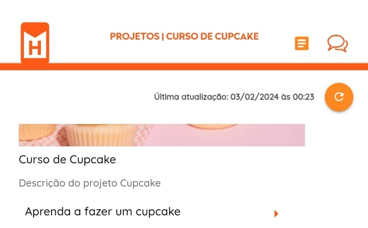 Uma print mostrando um projeto de cupcake